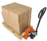 Pallet jack with pallet and boxes